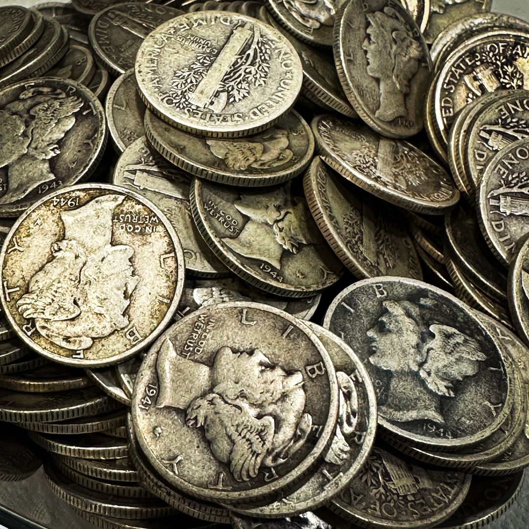 close up of 90% Silver Mercury Dimes