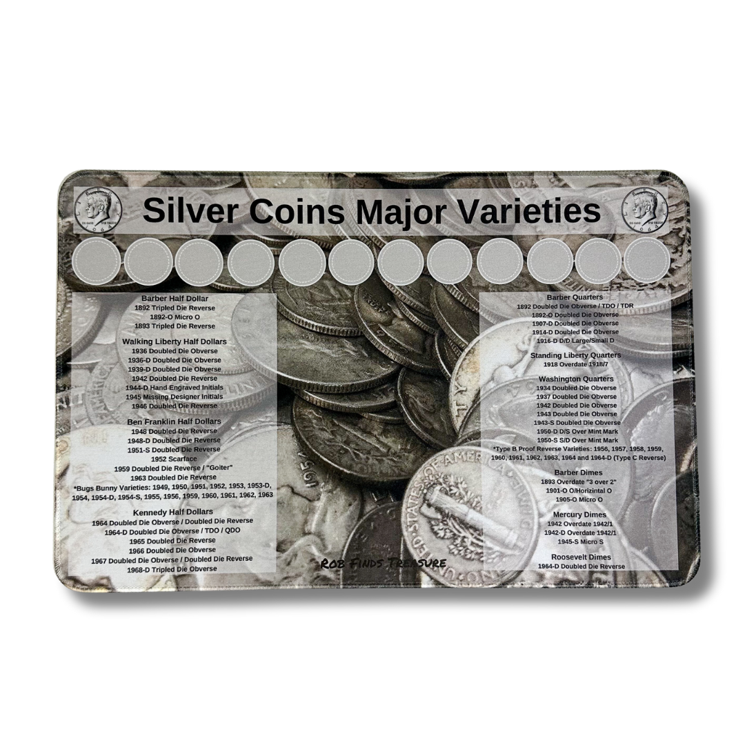 SILVER COIN HUNTING MAT - MAJOR VARIETIES | 11" X 17"