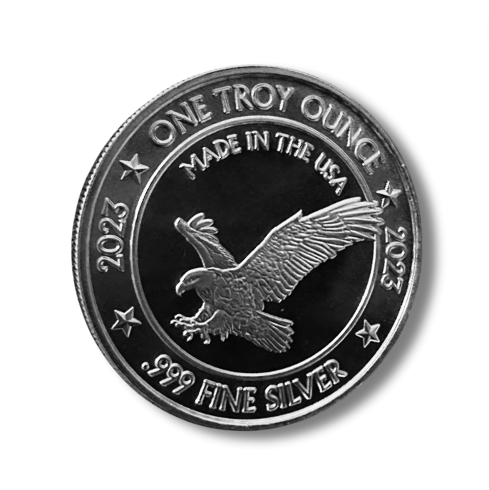 2023 RFT Custom Silver Round, Rob Finds Treasure Custom Silver Round on white background showing back of coin